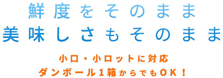 鮮度をそのまま美味しさもそのまま 小口・小ロットに対応ダンボール1箱からでもOK！